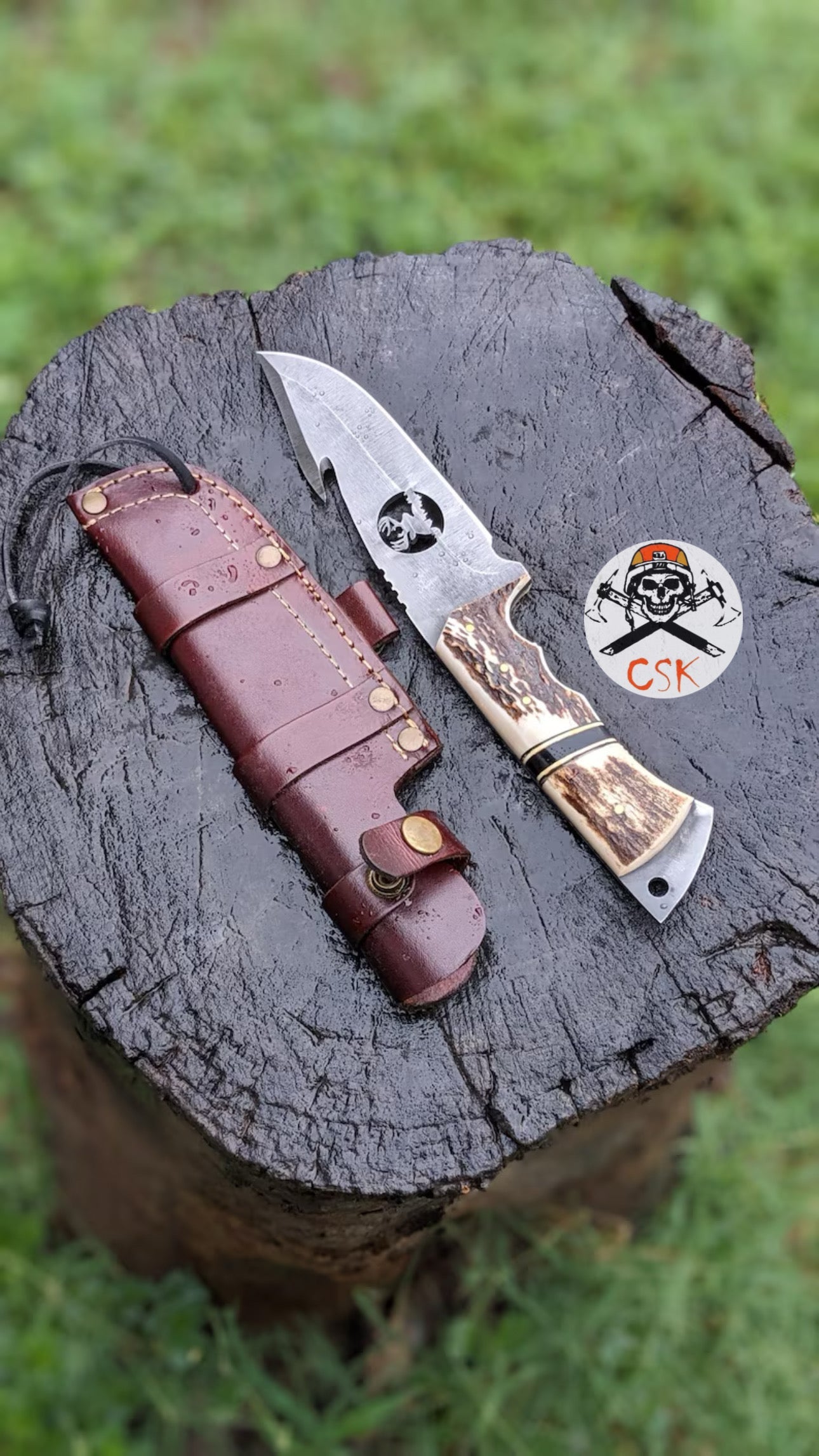 Handcrafted Carbon Steel Hunting Knife with Antler Handle – Custom Bushcraft Survival Blade - PhishStones Products
