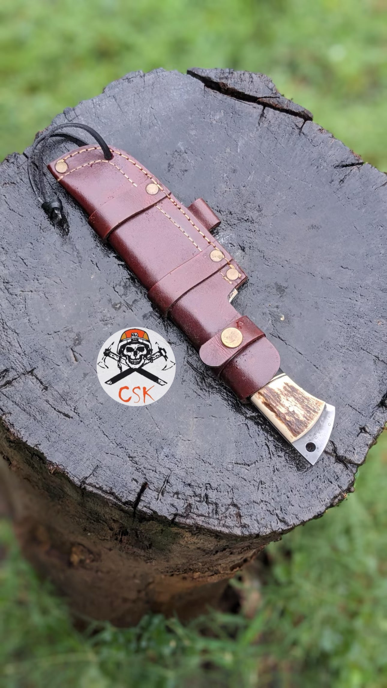 Handcrafted Carbon Steel Hunting Knife with Antler Handle – Custom Bushcraft Survival Blade - PhishStones Products