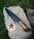 Handcrafted High carbon Steel Knife with Antler Handle – Razor - Sharp, Patterned Blade for Precision Edge - PhishStones Products