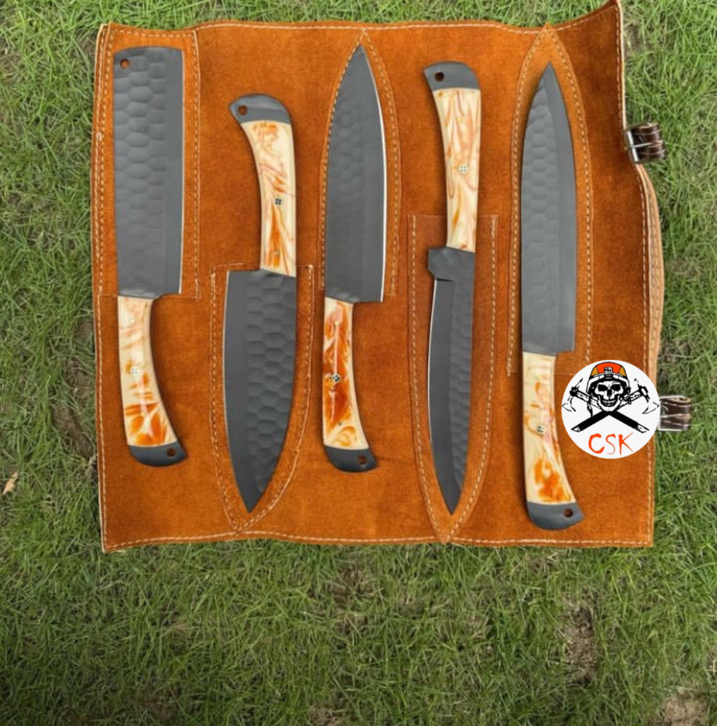 Handcrafted Precision: Black - Coated Artisan Knife Set with Resin Handles - PhishStones Products