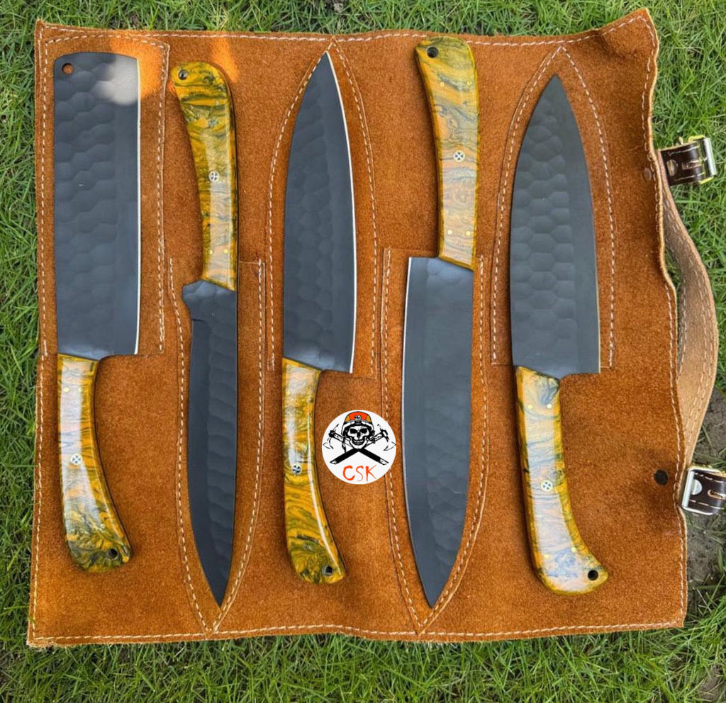 Handcrafted Precision: Black - Coated Artisan Knife Set with Resin Handles - PhishStones Products
