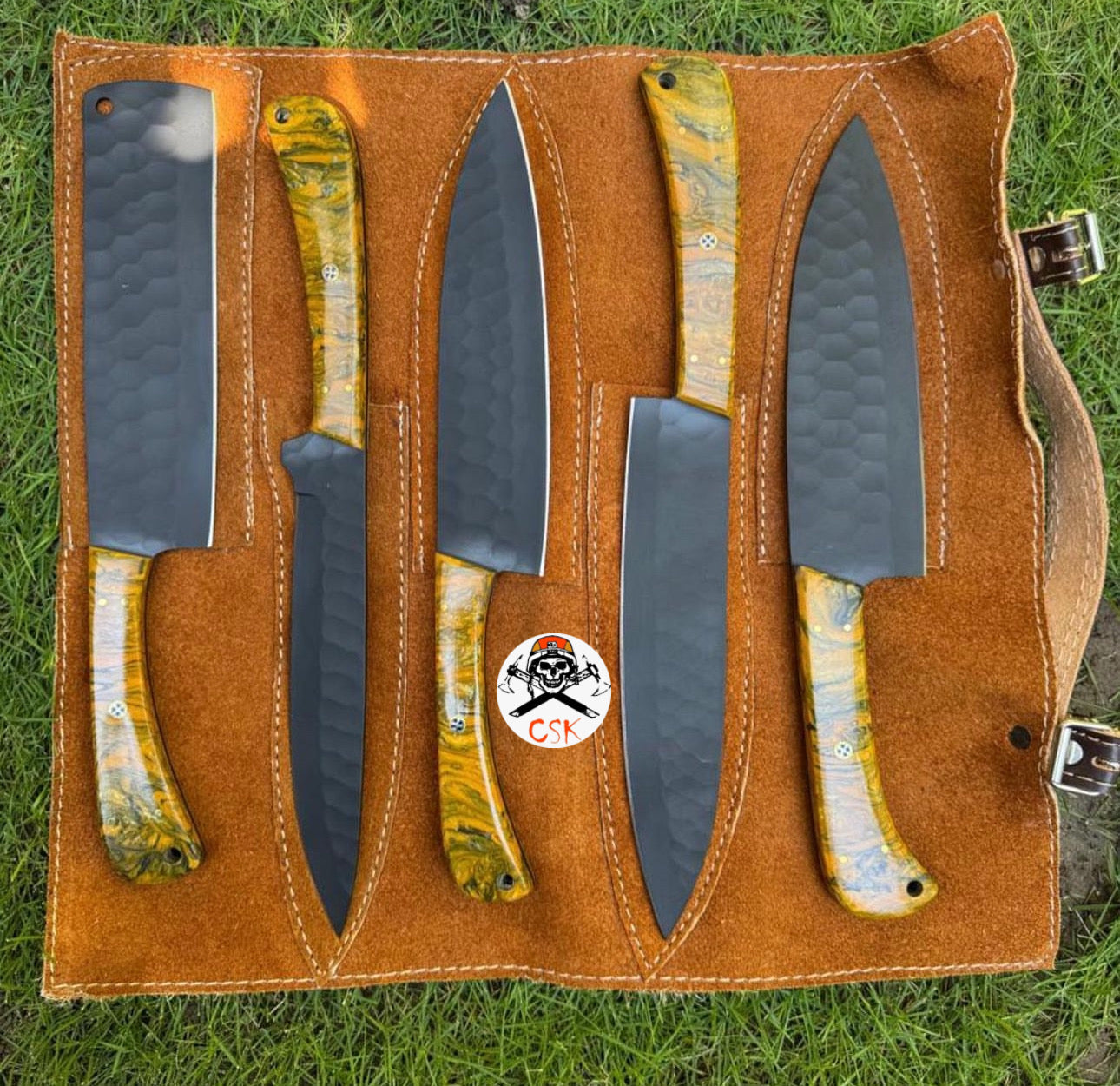 Handcrafted Precision: Black - Coated Artisan Knife Set with Resin Handles - PhishStones Products