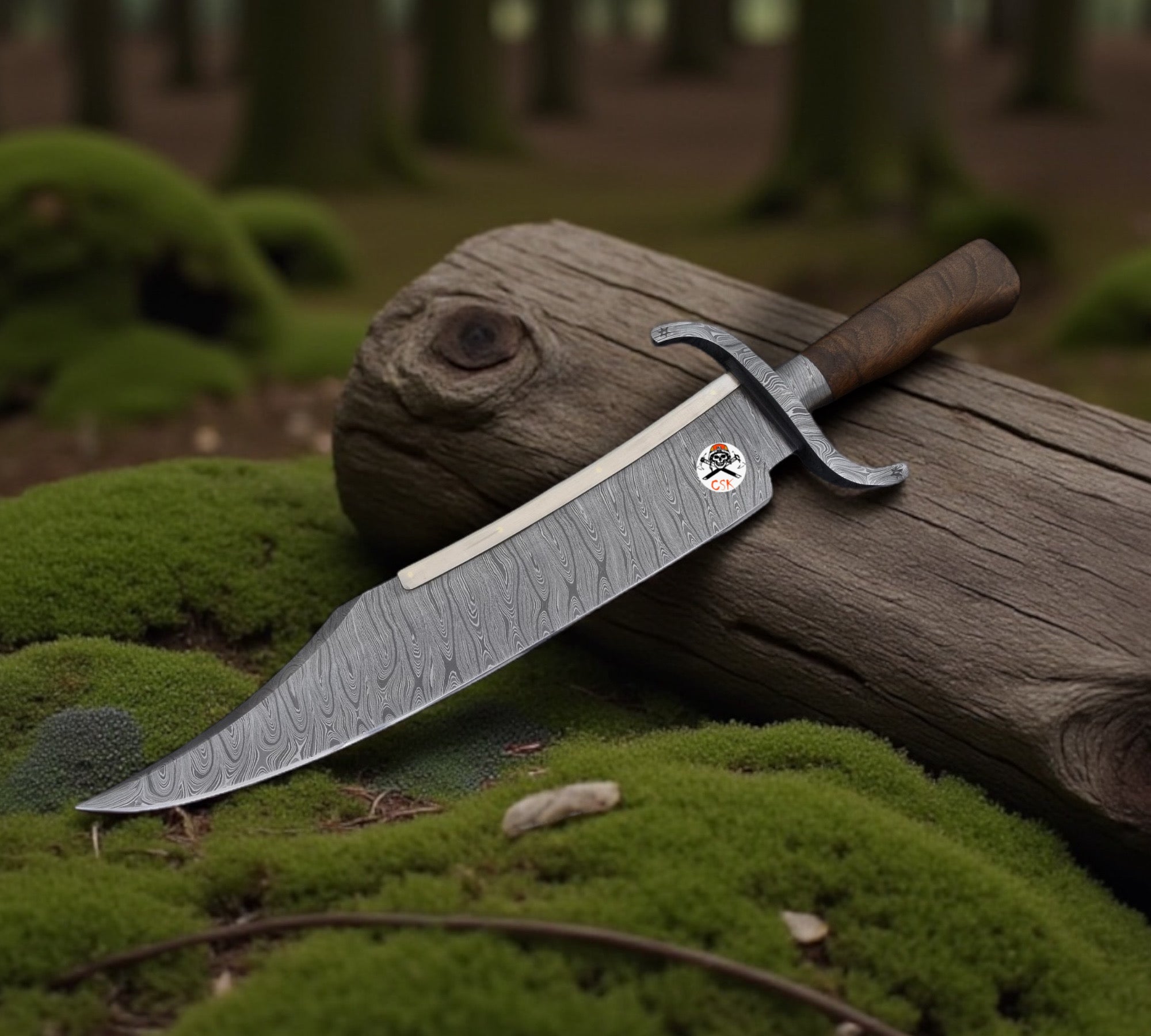 Handmade Alamo Musso Bowie Knifes – Damascus Blade with Rosewood Handle & Leather Sheath - PhishStones Products