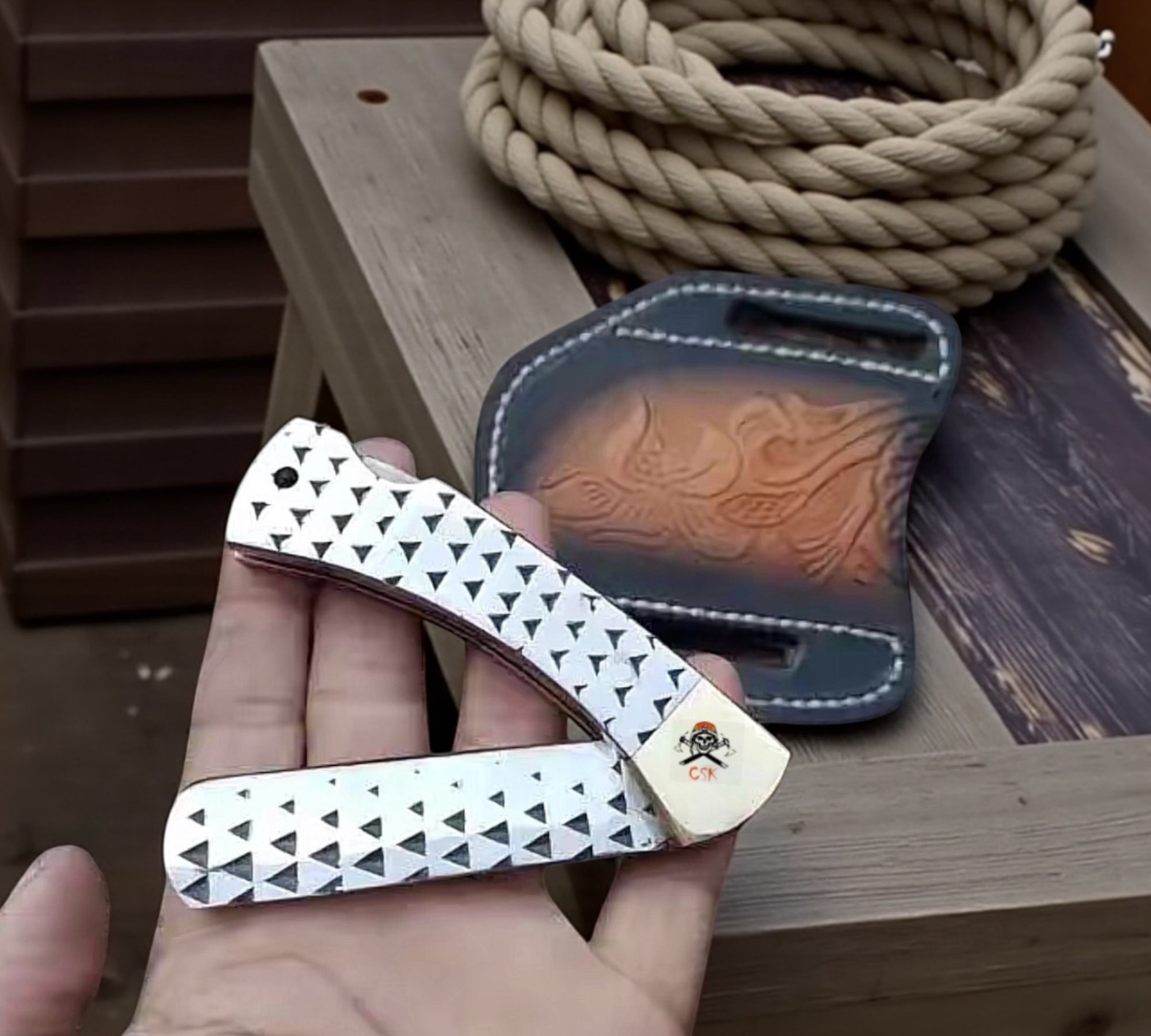 Handmade Cowboy Pocket Knife - 3” Farrier Rasp Blade Belt Sheath - PhishStones Products