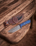 Handmade Damascus Hunting Knife - Blue Exotic Wood Handle - PhishStones Products