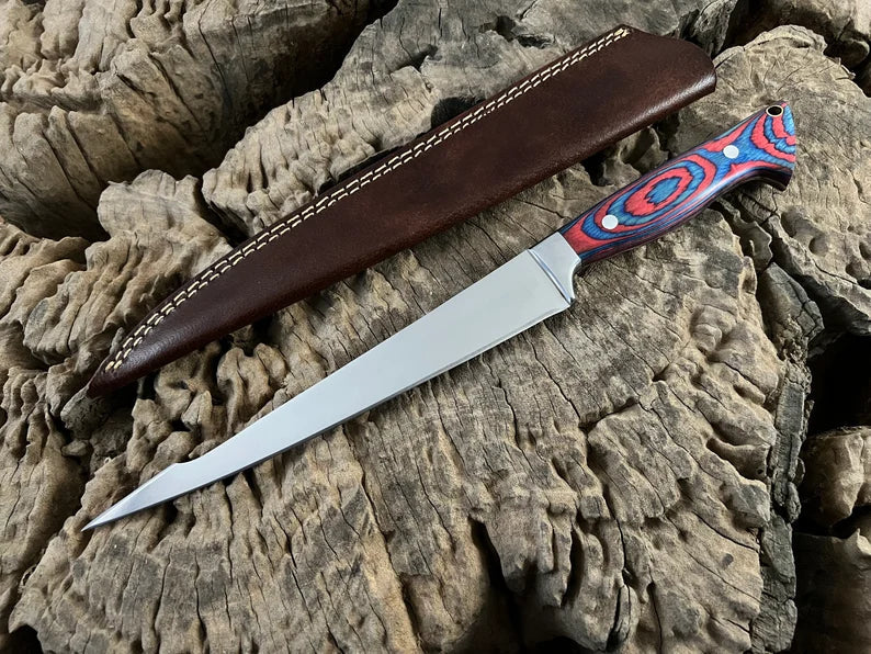 Handmade Flexible Fishing Fillet knife, Hunting, Kitchen, Chef, Camping, Outdoor Knife With Leather Sheath. Personalized Gift - PhishStones Products