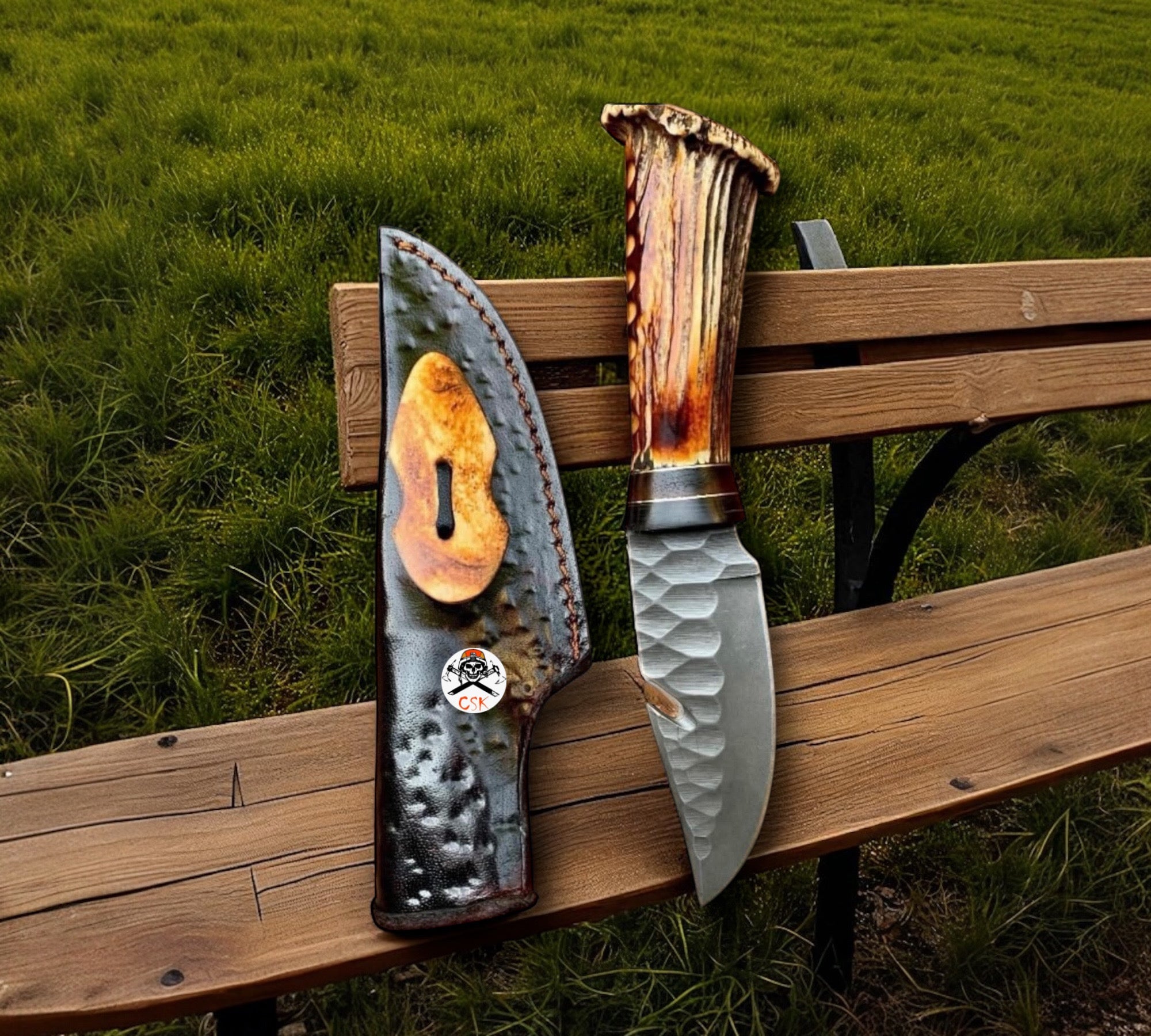 Handmade Hunting Knife with Antler Handle - PhishStones Products