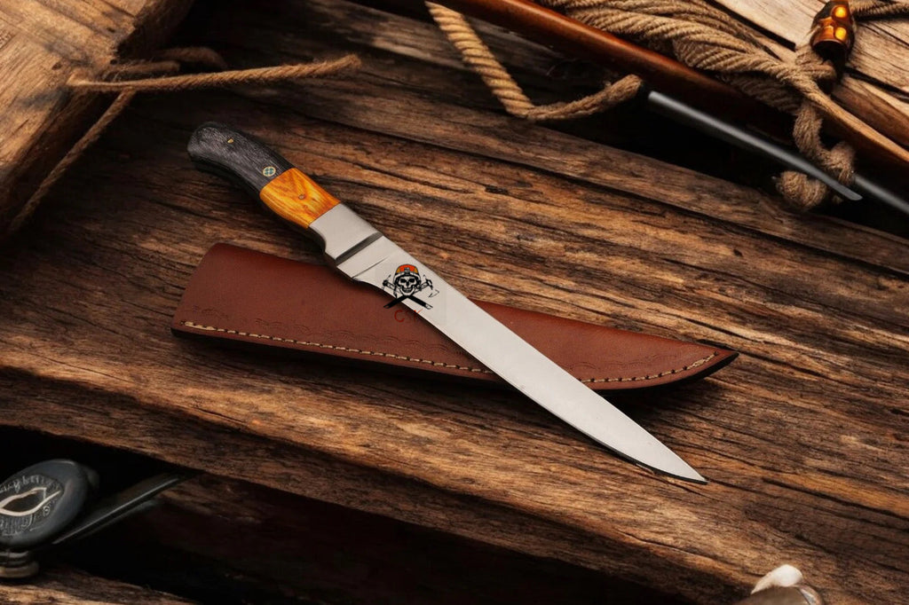 Handmade Legacy Damascus Fishing Knife with Pkka Wood Handle - PhishStones Products