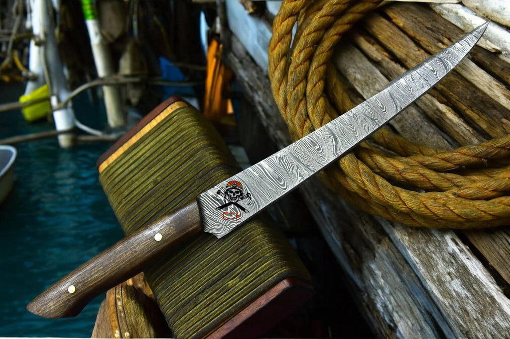 Handmade Personalized Damascus Fillet Knife with Rosewood Handle - PhishStones Products