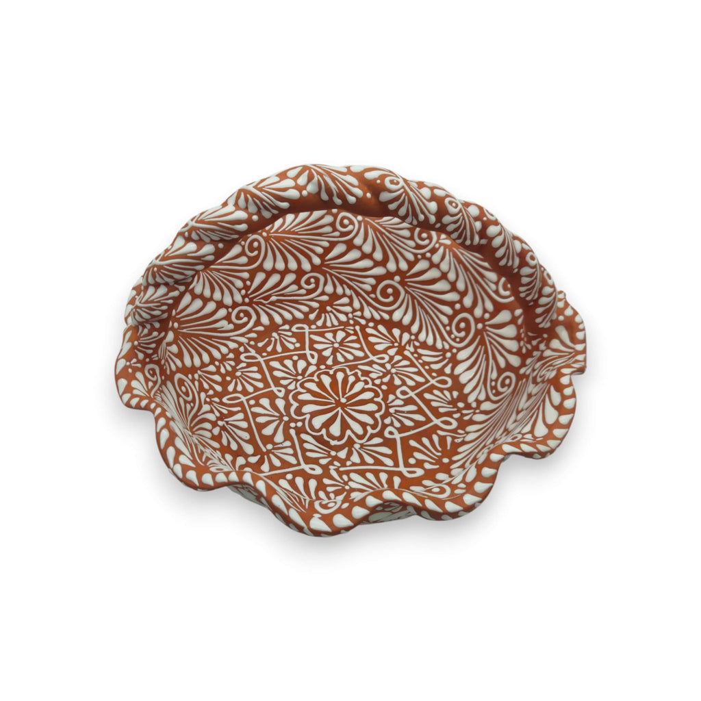 Terracotta & White Talavera Basket | Handmade Ceramic Bowl