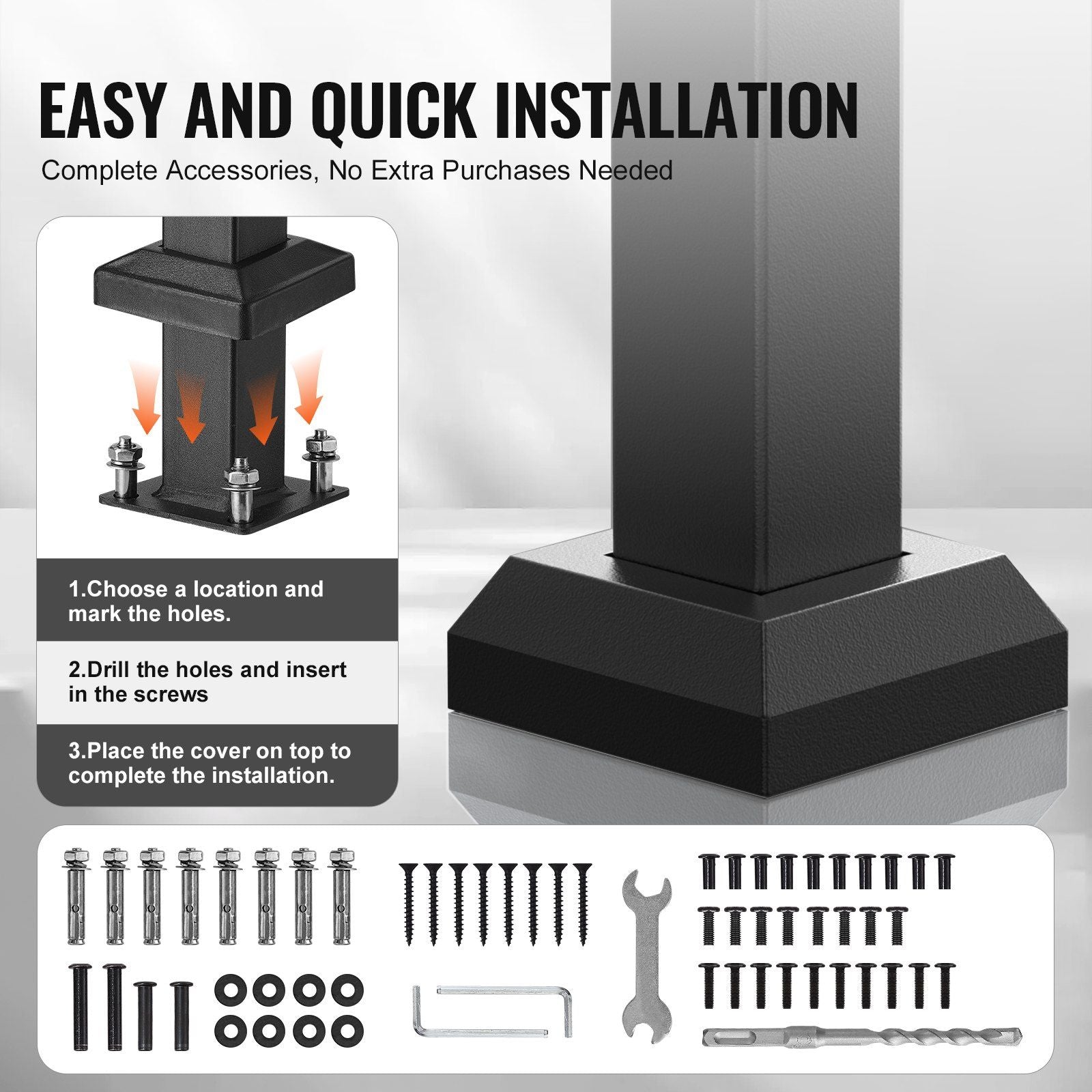 Handrails for Outdoor Steps, 2 - 3 Step Stair Hand Rail Kit, Transitional Carbon Steel Railings with Installation Kit, Stair Rails for Seniors, Concrete Steps & Porch & Deck, Black Retro Arch - PhishStones Products