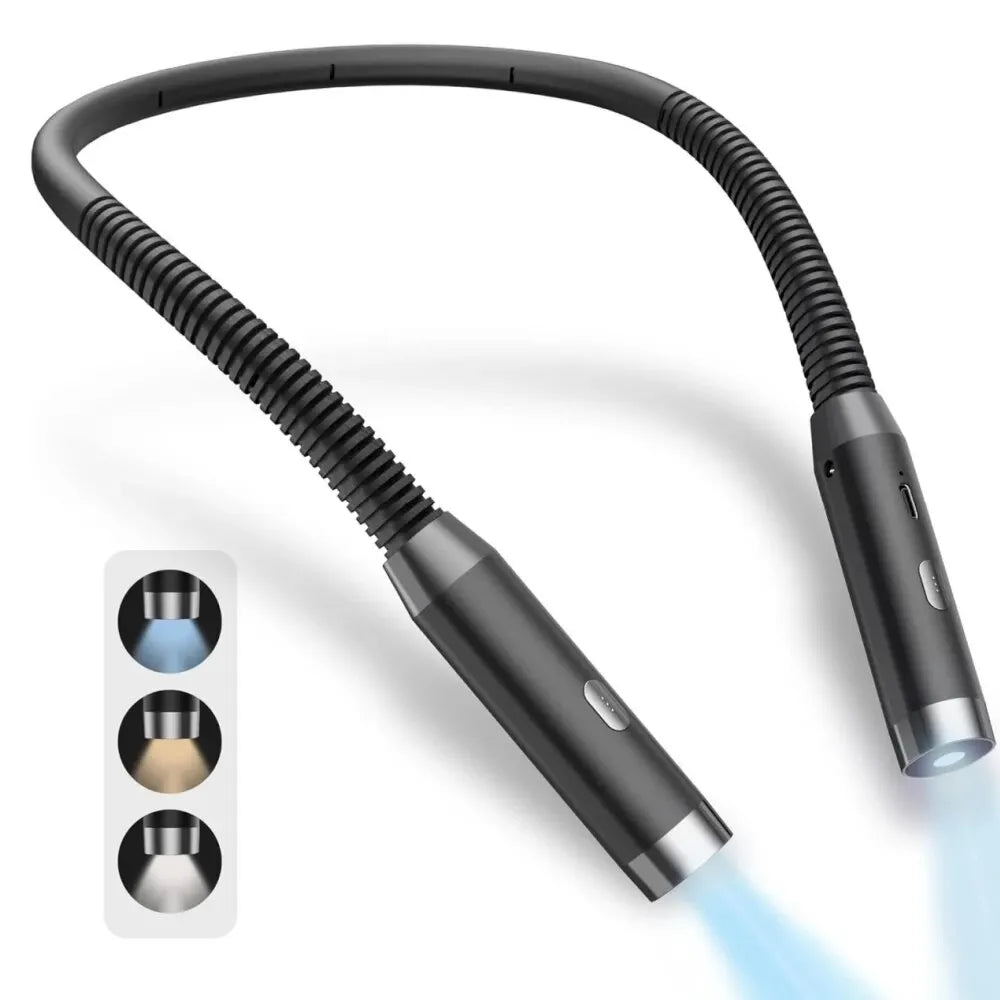 Hands - Free Neck Reading Light USB Rechargeable Flexible LED Book Light 3 - Color 3 - Brightness Portable for Reading Knitting Camping - PhishStones Products
