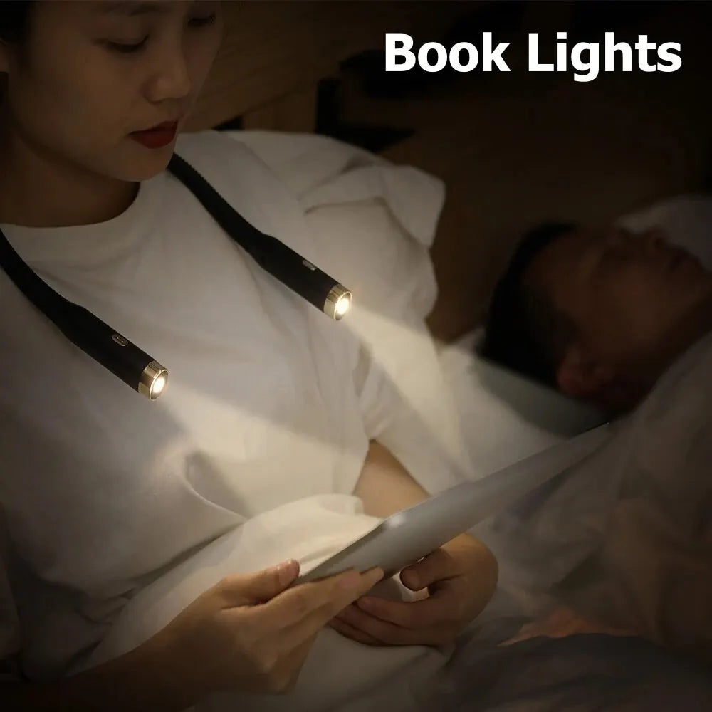 Hands - Free Neck Reading Light USB Rechargeable Flexible LED Book Light 3 - Color 3 - Brightness Portable for Reading Knitting Camping - PhishStones Products