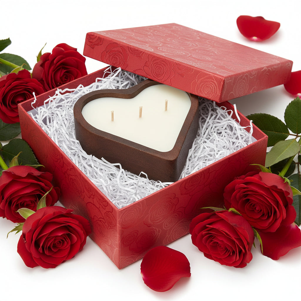 Love In The Air Wooden Heart-Shaped Candle 3wick