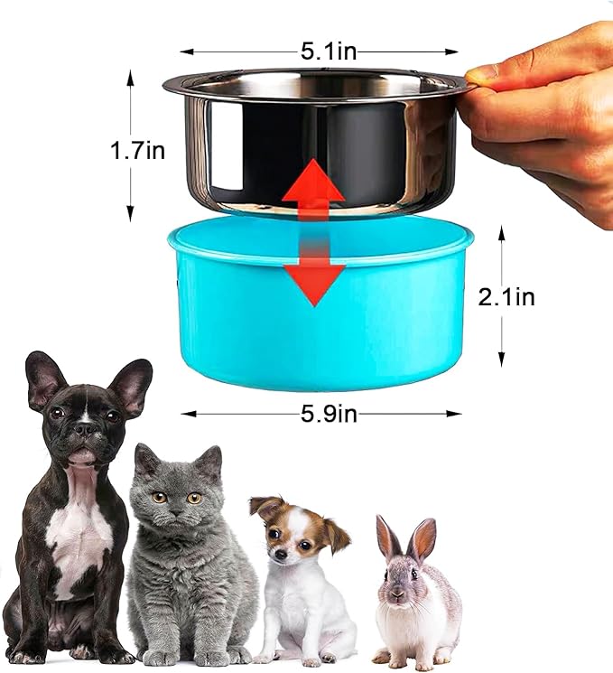HERCOCCI Dog Crate Bowl, Removable Stainless Steel Pet Kennel Cage Hanging Food Bowls and Water Feeder Coop Cup Prevent Overflow for Puppy, Medium Dog, Cat, Rabbit, Ferret - PhishStones Products