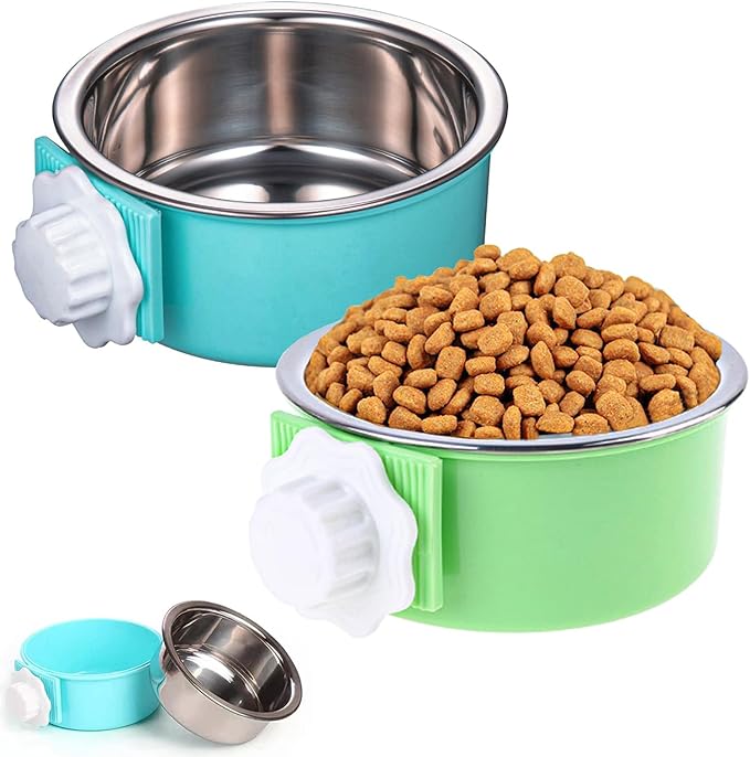 HERCOCCI Dog Crate Bowl, Removable Stainless Steel Pet Kennel Cage Hanging Food Bowls and Water Feeder Coop Cup Prevent Overflow for Puppy, Medium Dog, Cat, Rabbit, Ferret - PhishStones Products