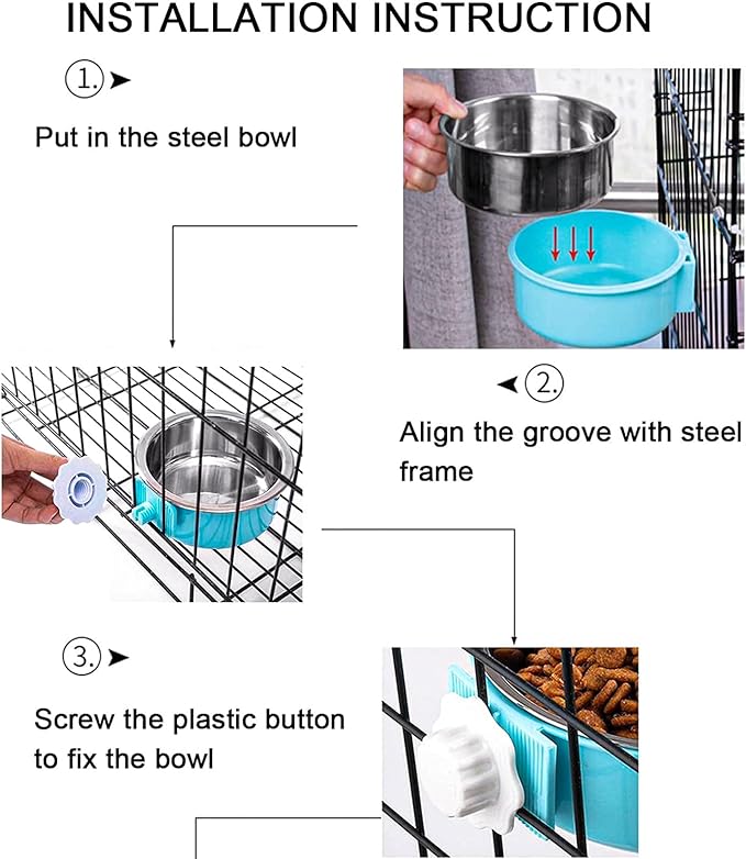 HERCOCCI Dog Crate Bowl, Removable Stainless Steel Pet Kennel Cage Hanging Food Bowls and Water Feeder Coop Cup Prevent Overflow for Puppy, Medium Dog, Cat, Rabbit, Ferret - PhishStones Products