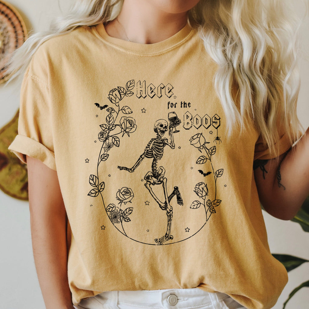 Here For The Boos Retro Halloween Vintage Night Party Spooky Illustration Comfort Colors Tee