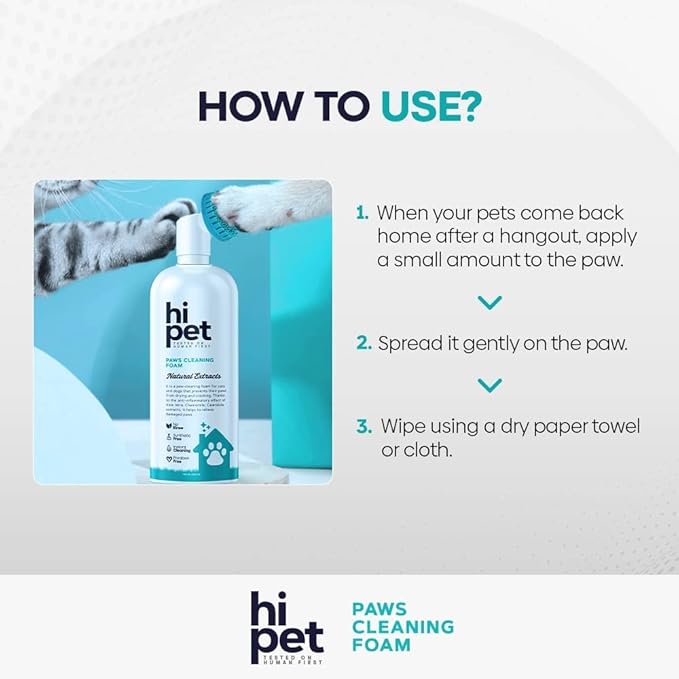 Hi Pet Dog Paw Cleaner Foam with Built - in Paw Scrubber Brush, Paw Cleaner for Dogs and Cats, Cat and Dog Paw Moisturizer, Effortless and Easy - to - Use Bottle Design Dog Feet Cleaner, 5.07 Fl Oz - PhishStones Products