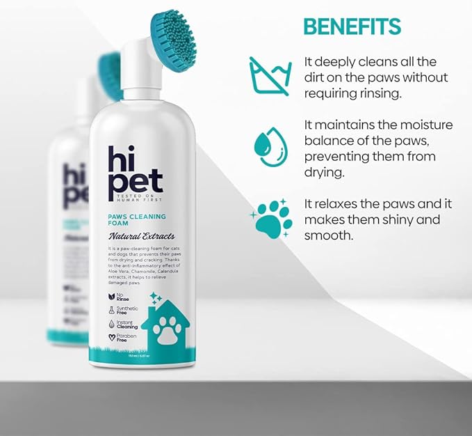 Hi Pet Dog Paw Cleaner Foam with Built - in Paw Scrubber Brush, Paw Cleaner for Dogs and Cats, Cat and Dog Paw Moisturizer, Effortless and Easy - to - Use Bottle Design Dog Feet Cleaner (Pack of 3) - PhishStones Products