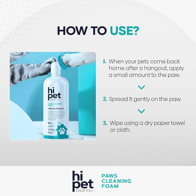Hi Pet Dog Paw Cleaner Foam with Built - in Paw Scrubber Brush, Paw Cleaner for Dogs and Cats, Cat and Dog Paw Moisturizer, Effortless and Easy - to - Use Bottle Design Dog Feet Cleaner (Pack of 3) - PhishStones Products