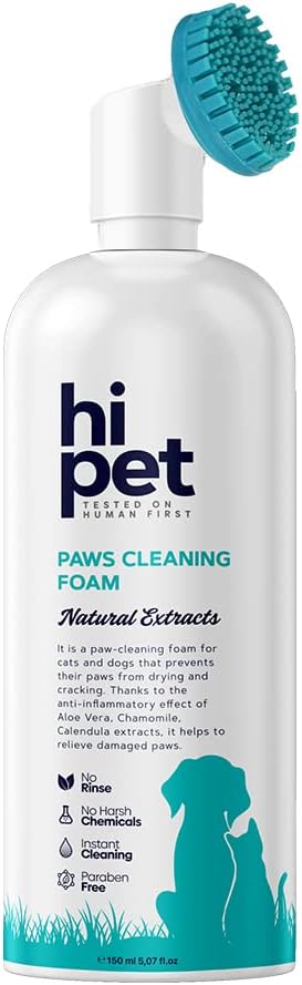 Hi Pet Dog Paw Cleaner Foam with Built - in Paw Scrubber Brush, Paw Cleaner for Dogs and Cats, Cat and Dog Paw Moisturizer, Effortless and Easy - to - Use Bottle Design Dog Feet Cleaner, 5.07 Fl Oz - PhishStones Products