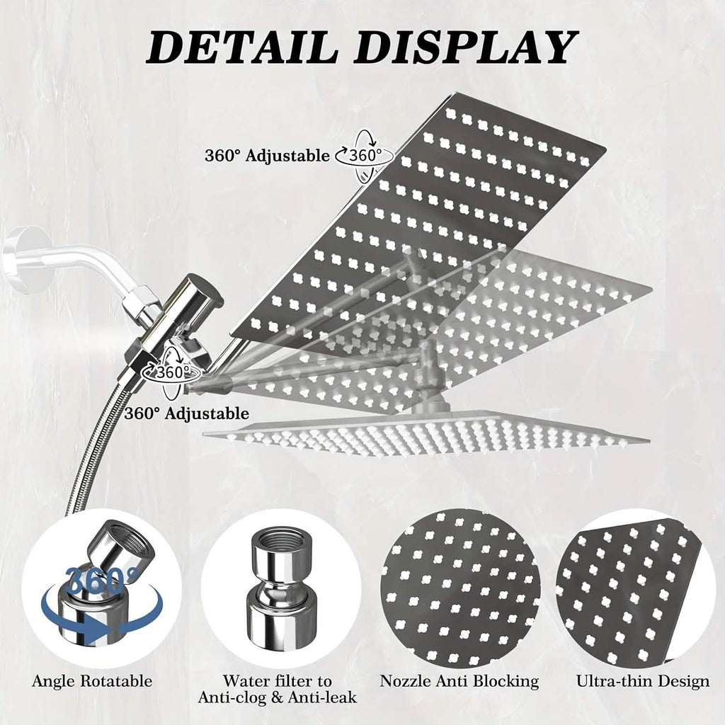 High Pressure Rainfall & Handheld Shower Head – Adjustable, Chrome/Black - PhishStones Products