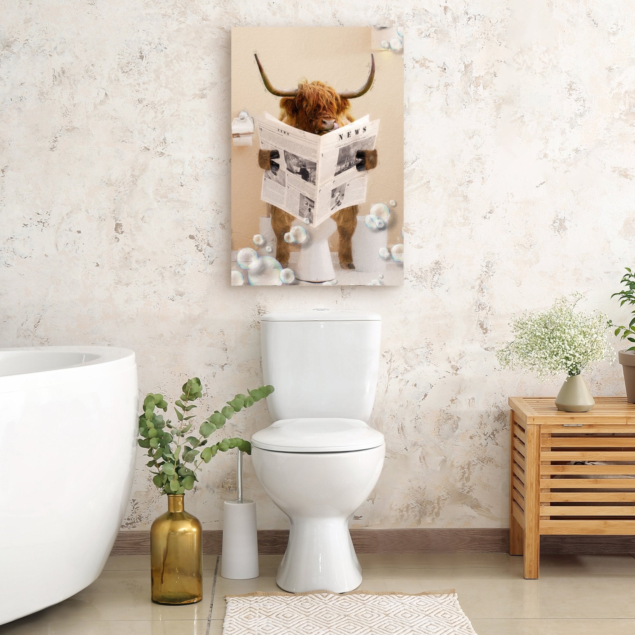 Highland Cow Reading Newspaper Canvas Wall Art - PhishStones Products