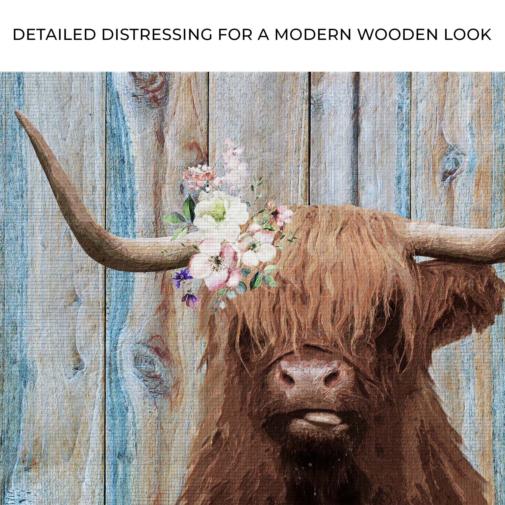 Highland Cow Rustic Painting Canvas Wall Art - PhishStones Products