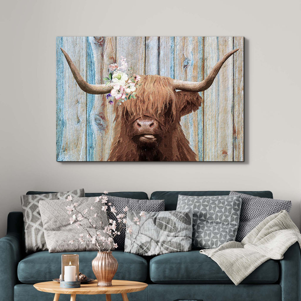 Highland Cow Rustic Painting Canvas Wall Art - PhishStones Products