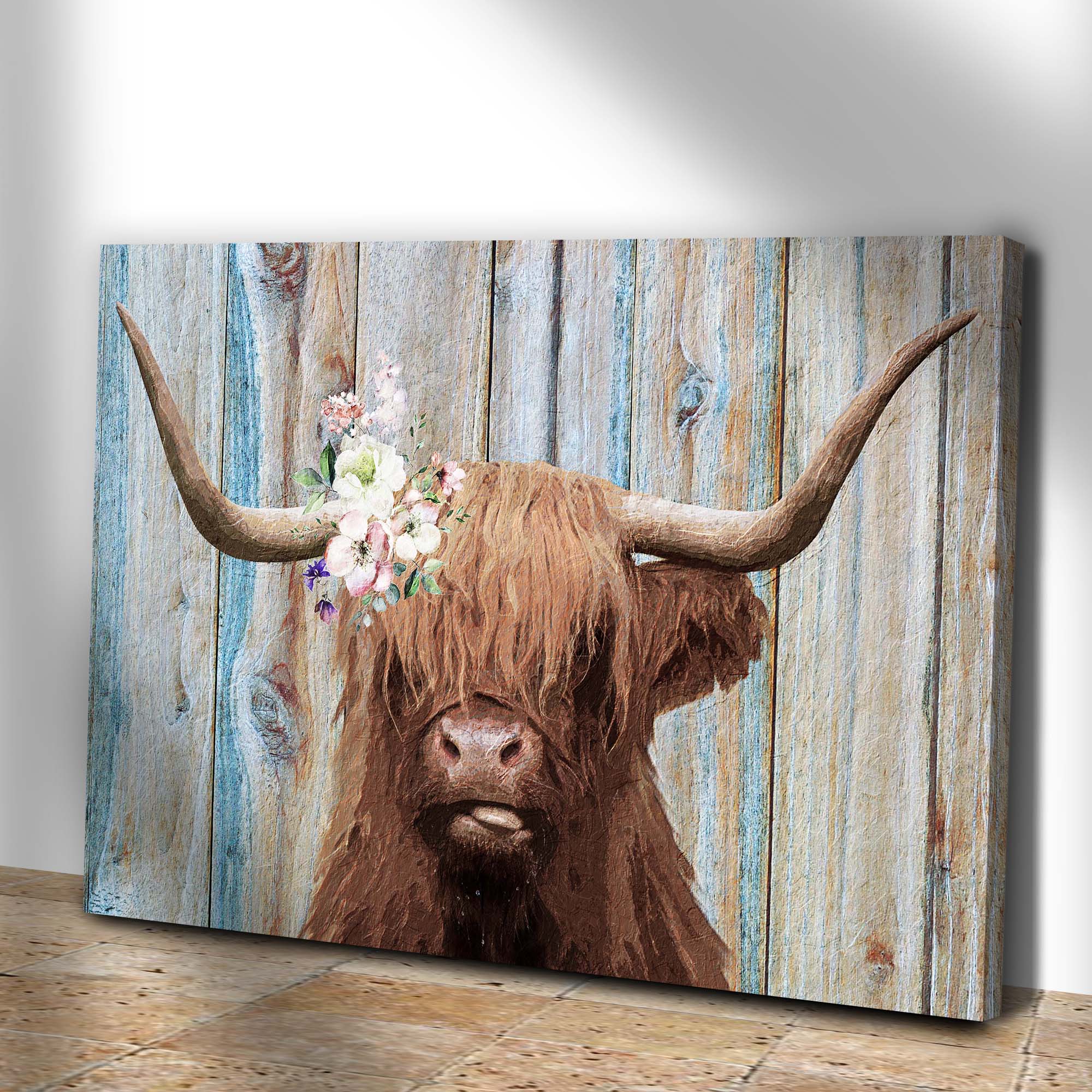 Highland Cow Rustic Painting Canvas Wall Art - PhishStones Products