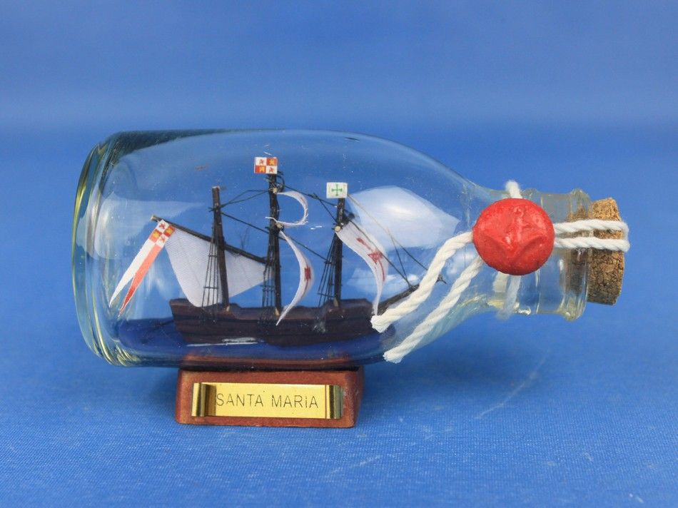 Santa Maria Model Ship in a Glass Bottle 5""