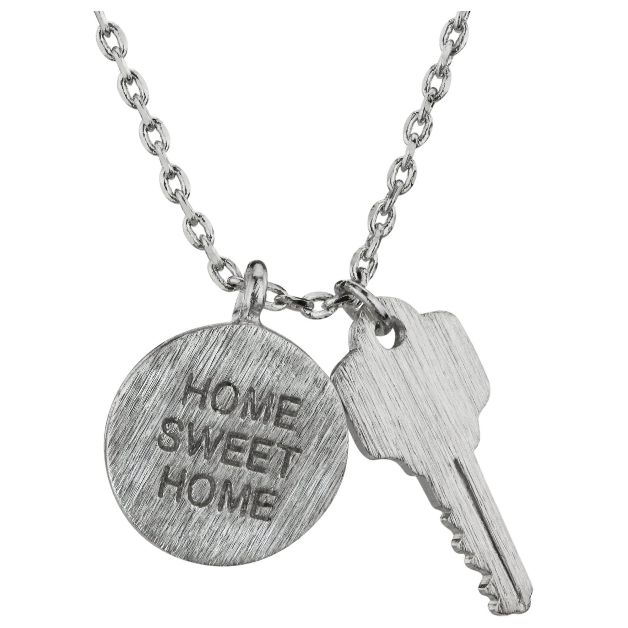 GreaterGood Brushed Silver-Tone Home Sweet Home Necklace with Dual Pendants