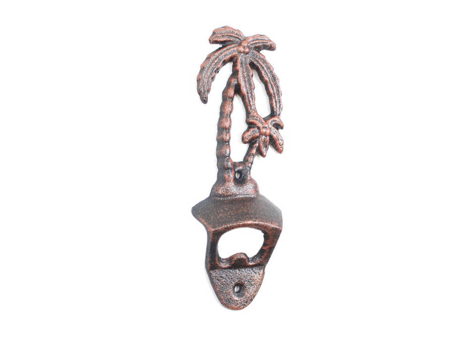 Rustic Copper Cast Iron Wall Mounted Palmtree Bottle Opener 6""
