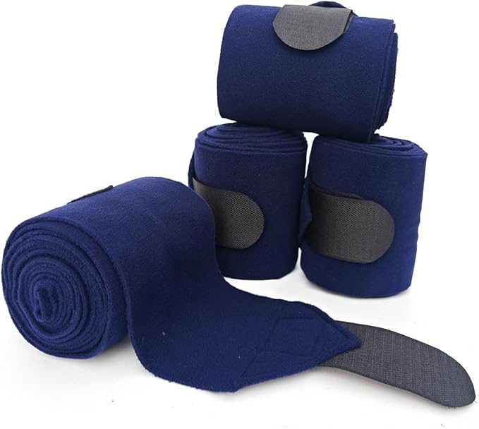 Horse Polo Leg Wraps Soft Fleece Wraps Equestrian Leg Bandage 4 - Pack (Full(10ft), Navy) - PhishStones Products