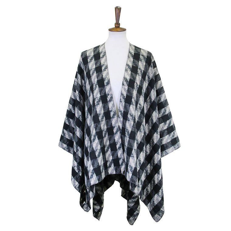 Houndstooth Printed Ruana Poncho Houndstooth Open Poncho