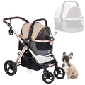 HPZ Pet Rover Prime 3 - in - 1 Luxury Dog/Cat Stroller (Travel Carrier +Car Seat +Stroller) with Detach Carrier/Pump - Free Rubber Tires/Aluminum Frame/Reversible Handle for Medium & Small Pets (Taupe) - PhishStones Products