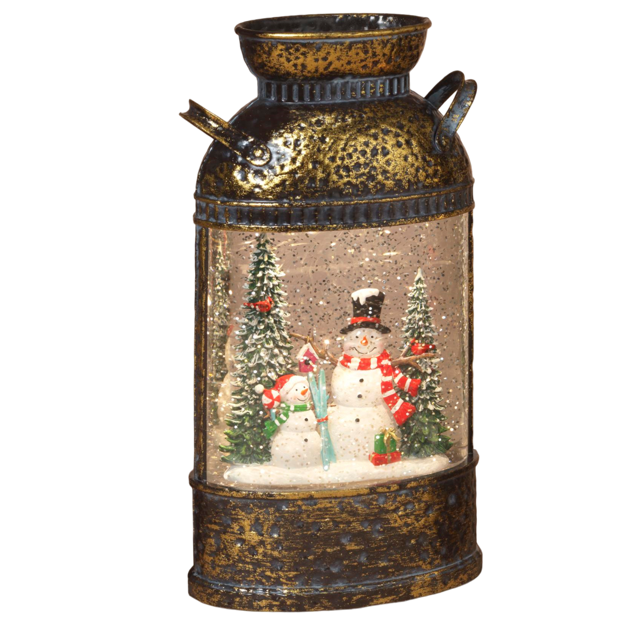 Lighted Spinning Water Globe Milk Can - Snowman