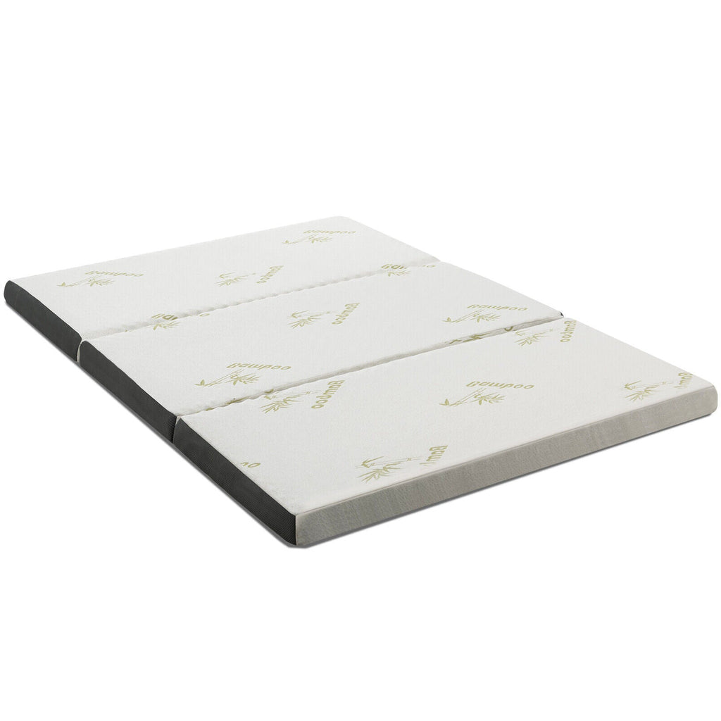 Portable Tri-fold Memory Foam Floor Mattress Topper Portable with Carrying Bag