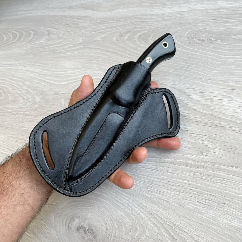 Hunting Knife 1095 Carbon Steel and Compact Buffalo horn Handle - Blacksmith Made Camping Knife - Bushcraft Knife - Survival Knife with Sheath - PhishStones Products