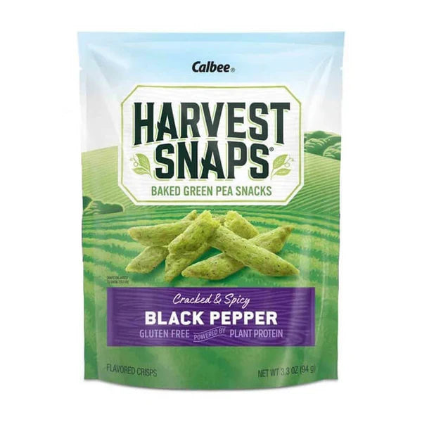 Calbee Harvest Snaps Black Pepper Green Pea Crisps, 3.3 oz, Pack of 12