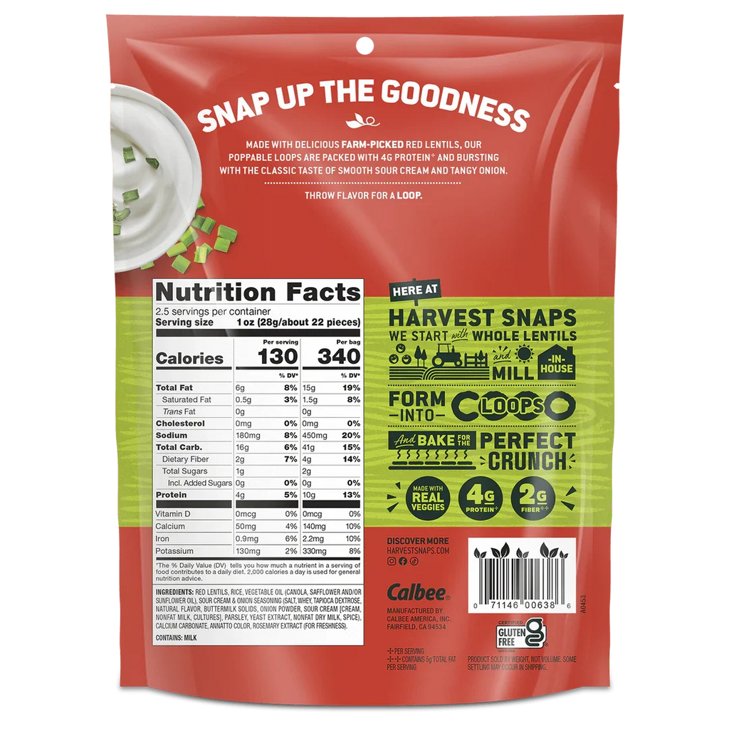 Harvest Snaps Crunch Loops Sour Cream & Onion, 12 x 2.5 oz Bags