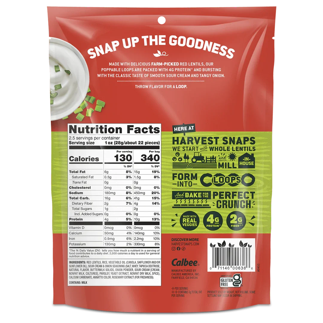 Harvest Snaps Crunch Loops Sour Cream & Onion, 12 x 2.5 oz Bags