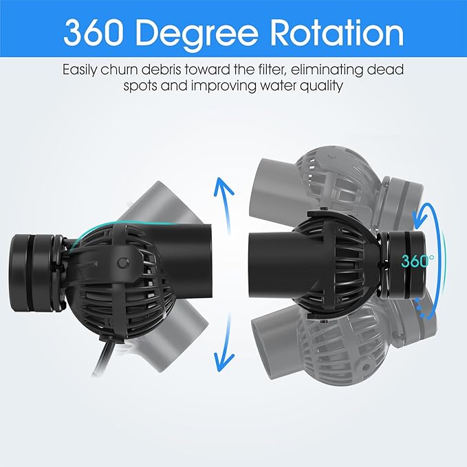 hygger Aquarium Wave Maker Circulation Pump, 1320 GPH Ultra - silence Fish Tank Powerhead with Strong Magnet Suction Base for Freshwater or Saltwater Fish Tank, 360° Rotating Submersible Water Pump - PhishStones Products