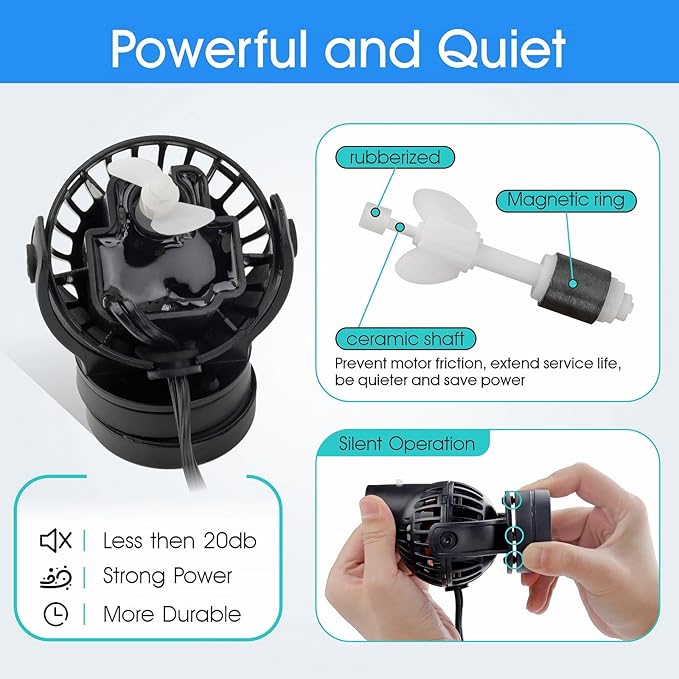 hygger Aquarium Wave Maker Circulation Pump, 1320 GPH Ultra - silence Fish Tank Powerhead with Strong Magnet Suction Base for Freshwater or Saltwater Fish Tank, 360° Rotating Submersible Water Pump - PhishStones Products