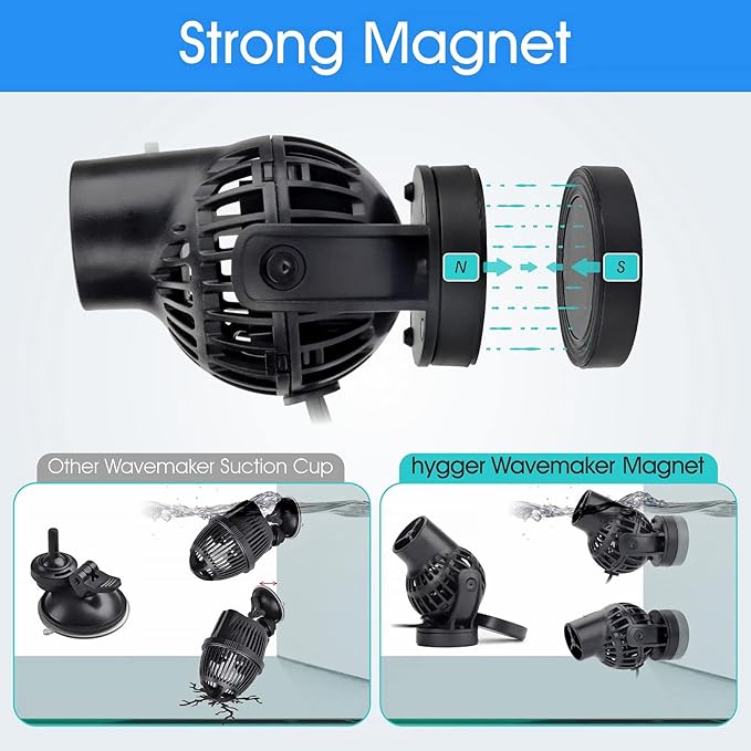 hygger Aquarium Wave Maker Circulation Pump, 1320 GPH Ultra - silence Fish Tank Powerhead with Strong Magnet Suction Base for Freshwater or Saltwater Fish Tank, 360° Rotating Submersible Water Pump - PhishStones Products