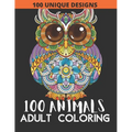 100 animals: Adult Coloring with Lions, Elephants, Owls, Fish, butterfly, tiger, Dogs, Cats, and Many More! - Paperback