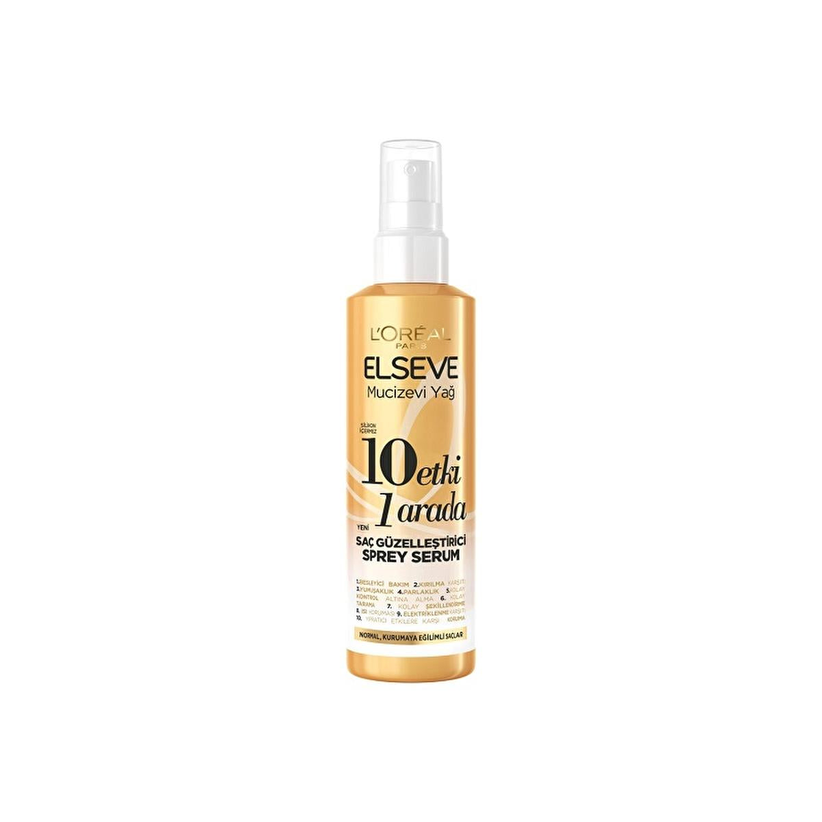 Loreal Paris Elseve: 10-in-1 Hair Beautifying Spray Serum - Heat Protection, Anti-Frizz, Damage Repair, Nourishing, Silicone-Free - For Soft, Shiny Hair