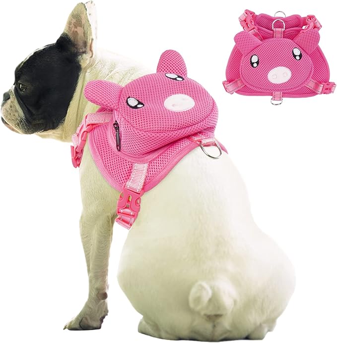 IDOMIK Dog Backpack Harness, No - Pull Dog Backpack with D - Ring for Small Medium Dogs, Cute Self Carrier Backpack for Dogs to Wear, Adjustable Dog Harness Backpack for Traveling Camping Hiking,Pig,S - PhishStones Products