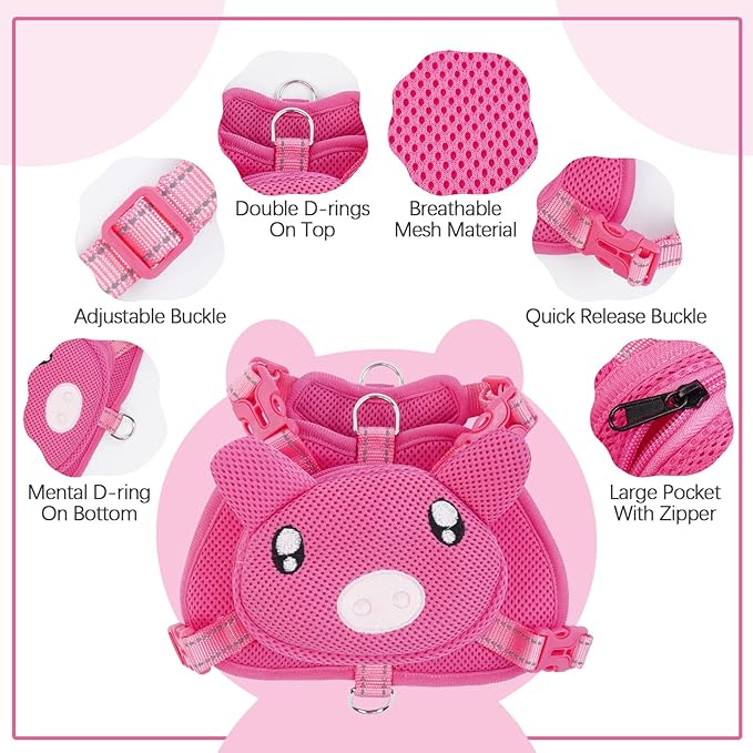 IDOMIK Dog Backpack Harness, No - Pull Dog Backpack with D - Ring for Small Medium Dogs, Cute Self Carrier Backpack for Dogs to Wear, Adjustable Dog Harness Backpack for Traveling Camping Hiking,Pig,S - PhishStones Products